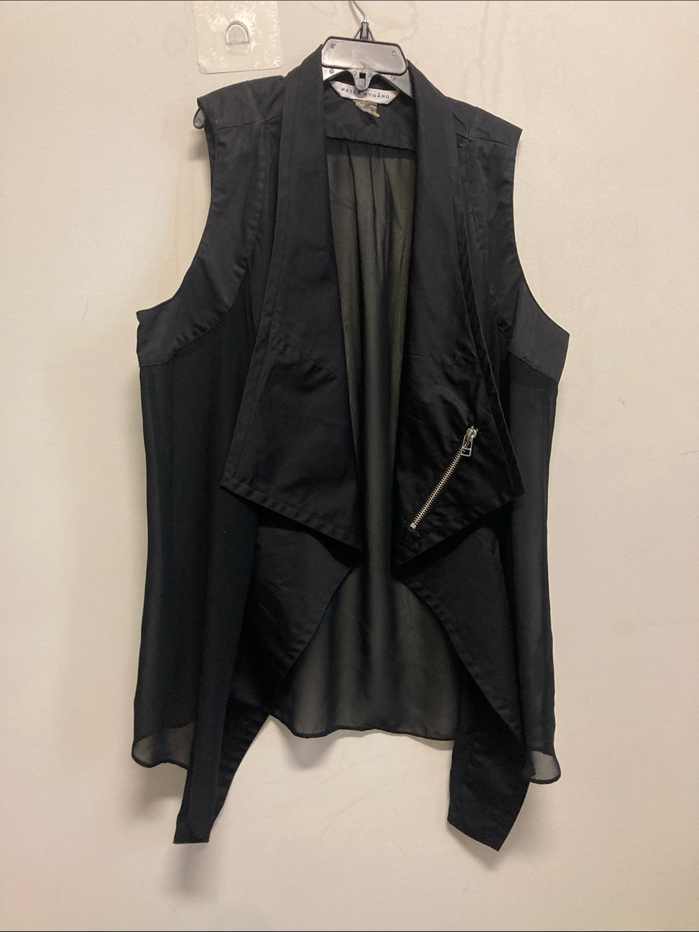 Peter Nygard Black Sleeveless Draped Open-Front Vest with Zip Detail